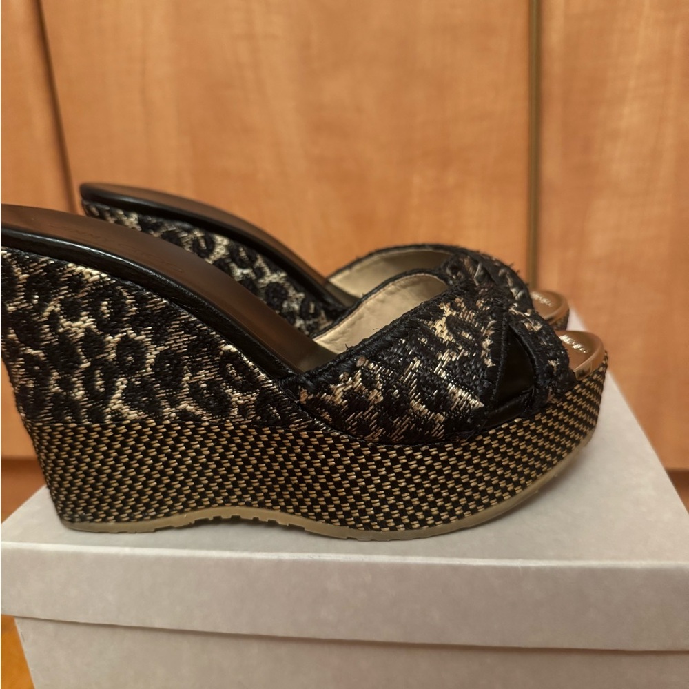 Jimmy Choo Black and Gold Wedge Sandal Platforms - Picture 4 of 5